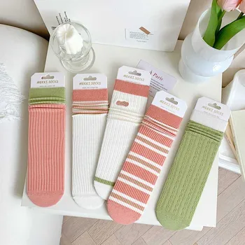 5 двойки, пролетно-летен комплект женски чорапи в лилаво райе, корейската версия, дишащи дамски памучни чорапи Kawaii Момиче Calcetines