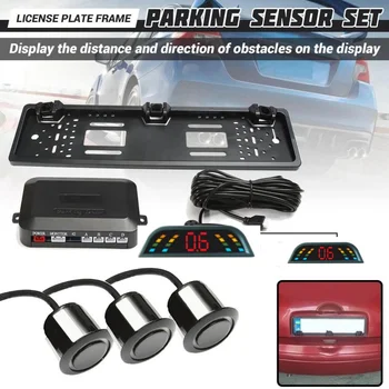сензори за паркиране регистрационен номер безжична Паркинг на 3 Сензорна Плоча Рамка за Европейския Универсална кола 12V LED WirelesParking Sensor