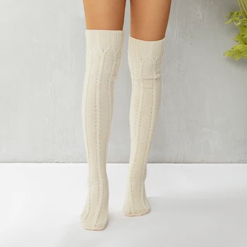 Дамски есен-зима дълги чорапи, възли дантела, модни чорапи до бедрото, зимни обикновена гамаши над коляното