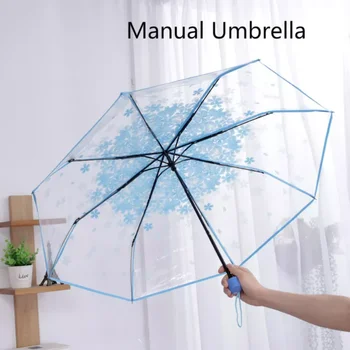 Автоматичен чадър прозрачен ръчен чадър Женски сгъваеми чадъри Чадър от дъжд и слънце Ветрозащитный бизнес