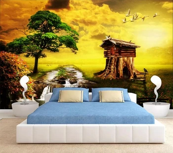 бейбеханг Потребителски тапети 3d стенопис papel de parede Европейските Пасищата на Ранчото Swan Хижа Пейзаж Маслени картини, 3d тапети
