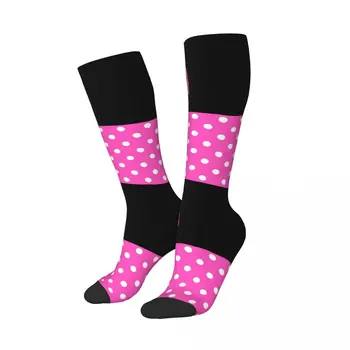 Розови дамски чорапи на точки с Мини до коляното, кавайные анимирани чорапи-тръбичка на върха на телета