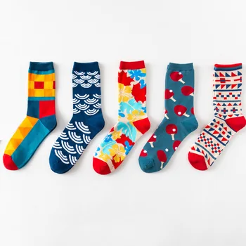 Нови чорапи в японската клетка с кръгло деколте в стил харадзюку в японската вълна, модерен и персонализирани чорапи унисекс с каишка във формата на двойка листа