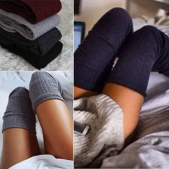 Дамски топли възли на една кука чорапи до бедрото, зимни
