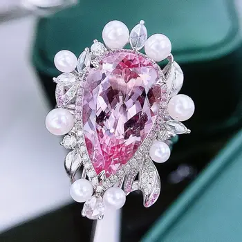 HJY Fine Jewelry 18-каратово Злато Натурален Розов Beryl Гелиодор Морганит 8,15 карата Скъпоценни камъни Бижута за жени Елегантна пръстен