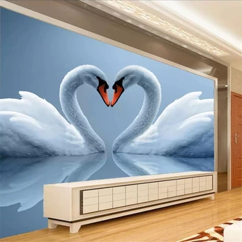 wellyu Индивидуални голям стенопис, стилна декорация на дома, красиви романтични тапети върху стената с лебед, разтегателен за телевизор, хол