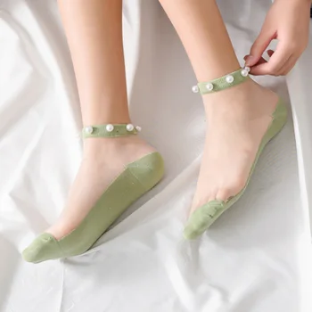 Дамски чорапи 2020 Пролет, нова мода, дишащи дамски летни чорапи с фини перли в корейски стил, невидими дамски чорапи